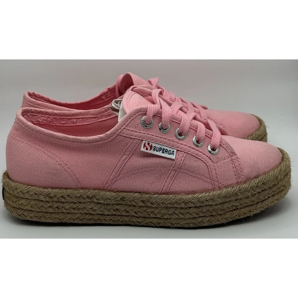 Superga Pink Canvas Platform Espadrille Sneakers Sz6‎ Cottage Core Granola